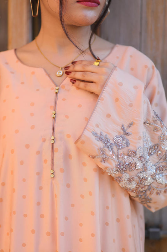 Aurora Peach Aura 2PC Embroidered Cotton Silk Suit – VLZ – 0100