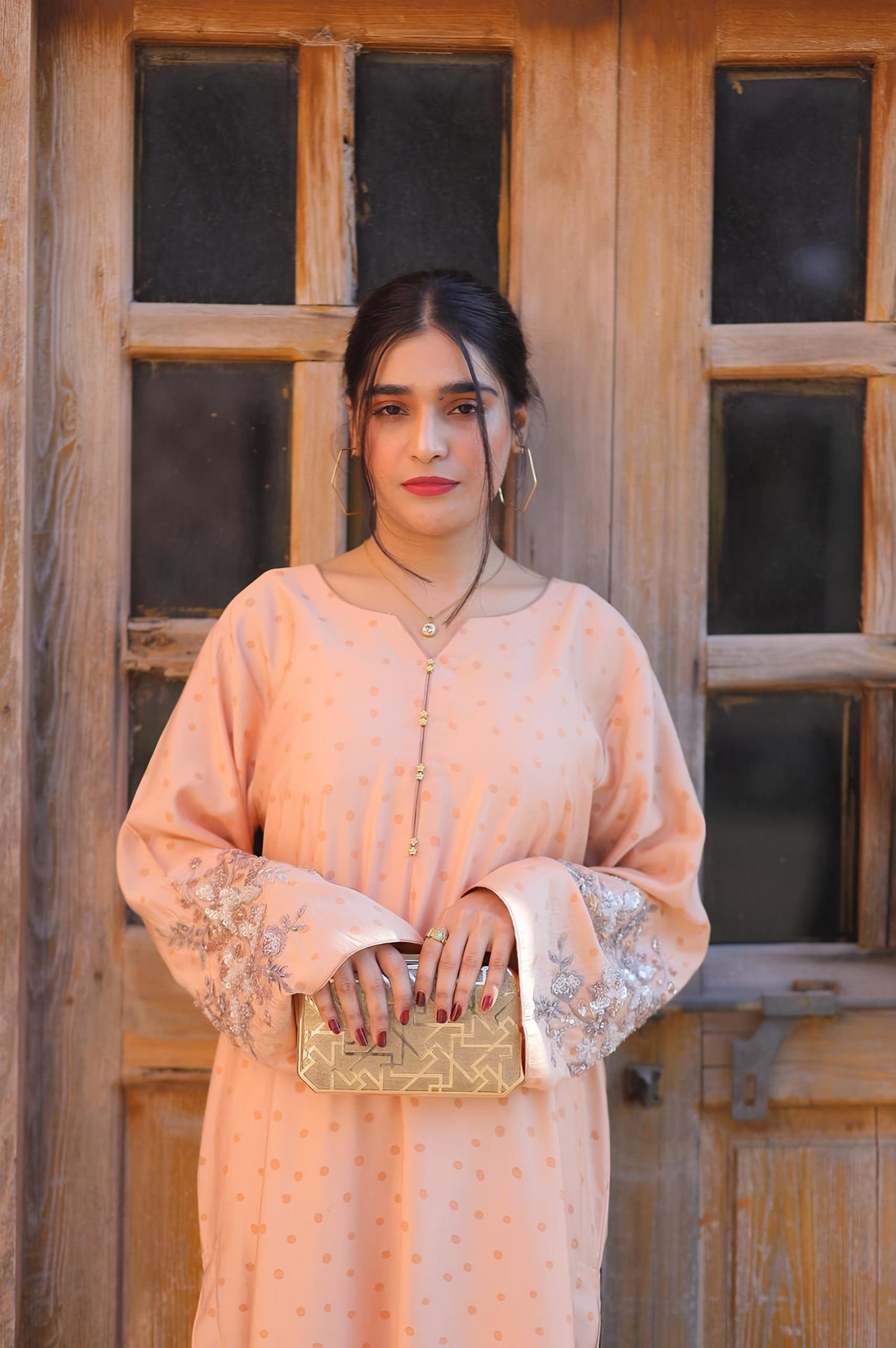 Aurora Peach Aura 2PC Embroidered Cotton Silk Suit – VLZ – 0100