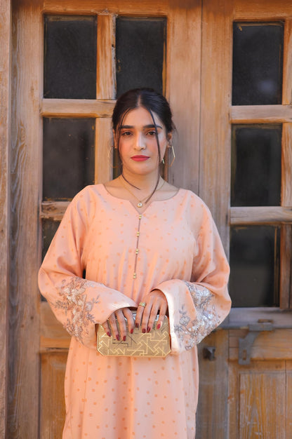 Aurora Peach Aura 2PC Embroidered Cotton Silk Suit – VLZ – 0100