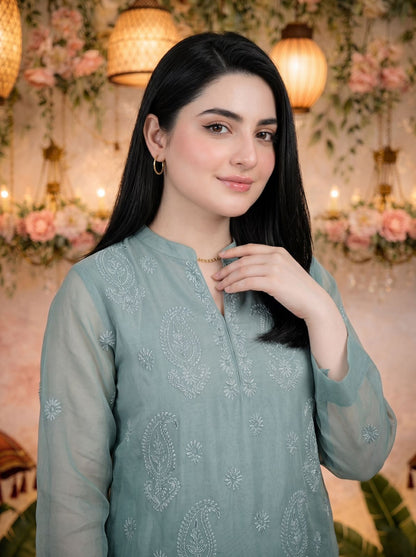 Dulce Mint Blue 3PC Cotton Net Suit – VLZ – 0099