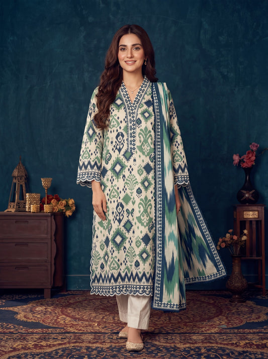 Luz Ivory 3PC Printed Cambric Lawn Suit – VLZ – 0070