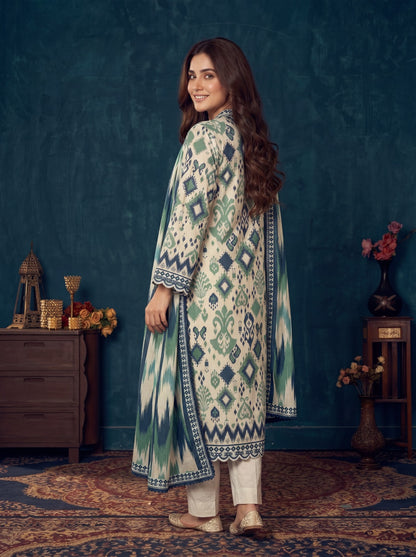 Luz Ivory 3PC Printed Cambric Lawn Suit – VLZ – 0070
