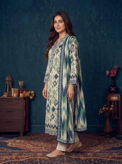 Luz Ivory 3PC Printed Cambric Lawn Suit – VLZ – 0070