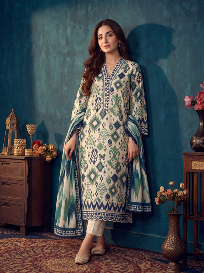 Luz Ivory 3PC Printed Cambric Lawn Suit – VLZ – 0070