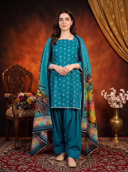 Celeste Teal Blue 3PC Embroidered Lawn Suit – VLZ – 0073