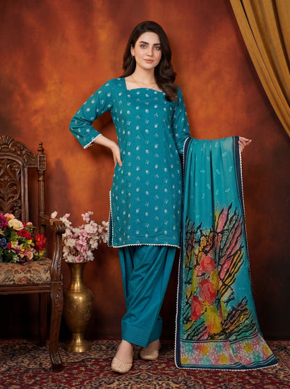 Celeste Teal Blue 3PC Embroidered Lawn Suit – VLZ – 0073