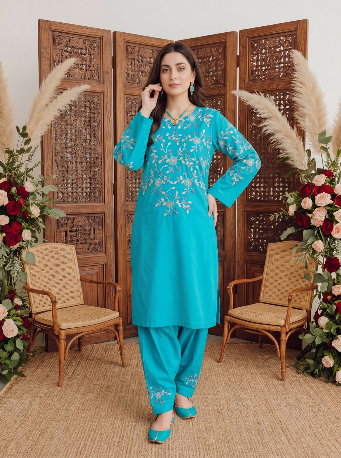 Luna Aqua Blue 2PC Embroidered Lawn Pret – VLZ – 0012