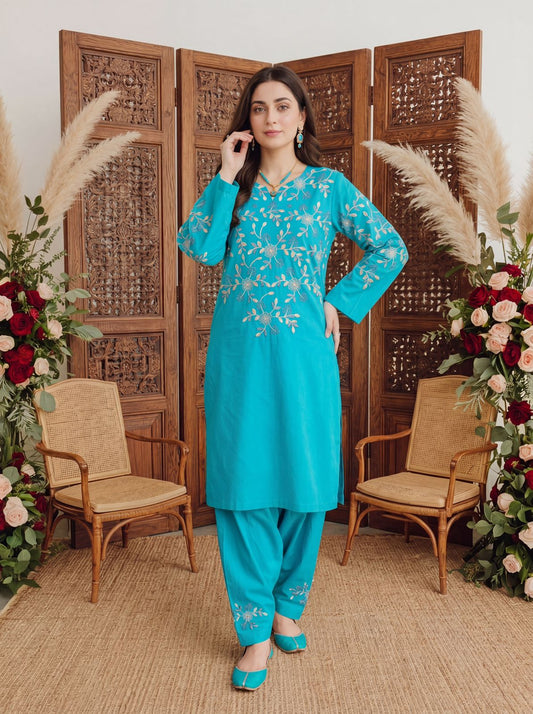 Luna Aqua Blue 2PC Embroidered Lawn Pret – VLZ – 0012