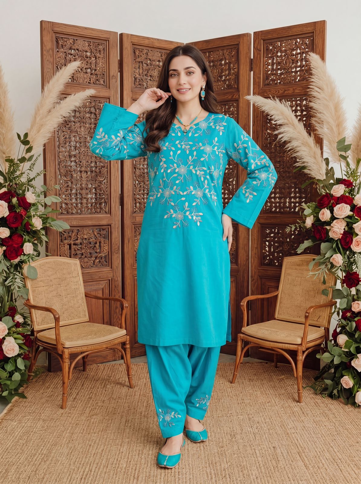 Luna Aqua Blue 2PC Embroidered Lawn Pret – VLZ – 0012