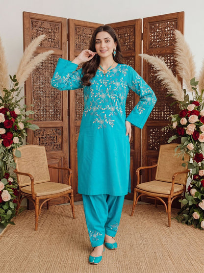 Luna Aqua Blue 2PC Embroidered Lawn Pret – VLZ – 0012
