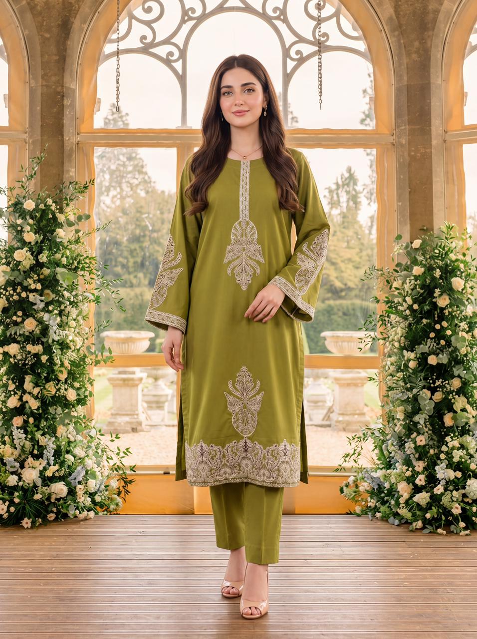 Amor Moss Green 2PC Embroidered Lawn Pret – VLZ – 0065