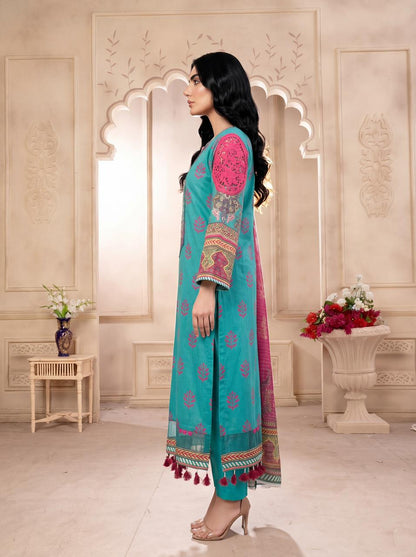 Brisa Turquoise Blue 3PC Printed Lawn Suit – VLZ – 0047