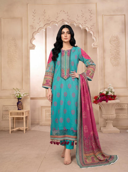 Brisa Turquoise Blue 3PC Printed Lawn Suit – VLZ – 0047