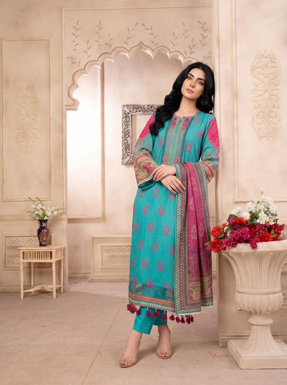 Brisa Turquoise Blue 3PC Printed Lawn Suit – VLZ – 0047