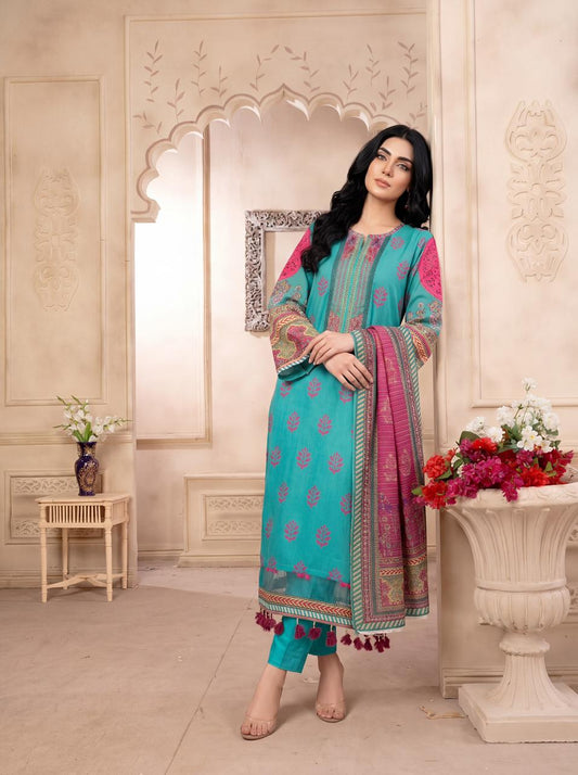 Brisa Turquoise Blue 3PC Printed Lawn Suit – VLZ – 0047