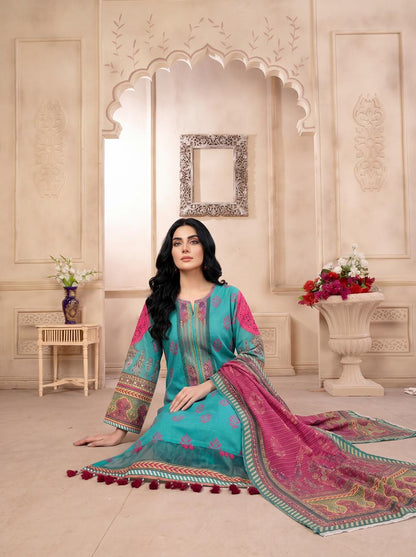 Brisa Turquoise Blue 3PC Printed Lawn Suit – VLZ – 0047