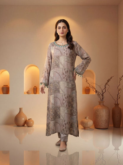 Gris Taupe 2PC Charmeuse Silk Pret – VLZ – 0074