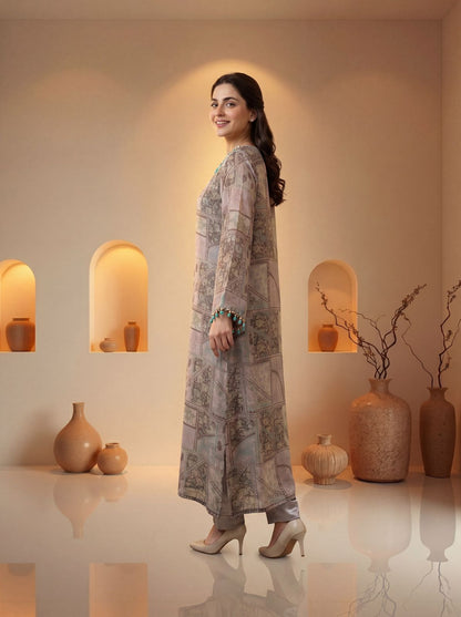 Gris Taupe 2PC Charmeuse Silk Pret – VLZ – 0074
