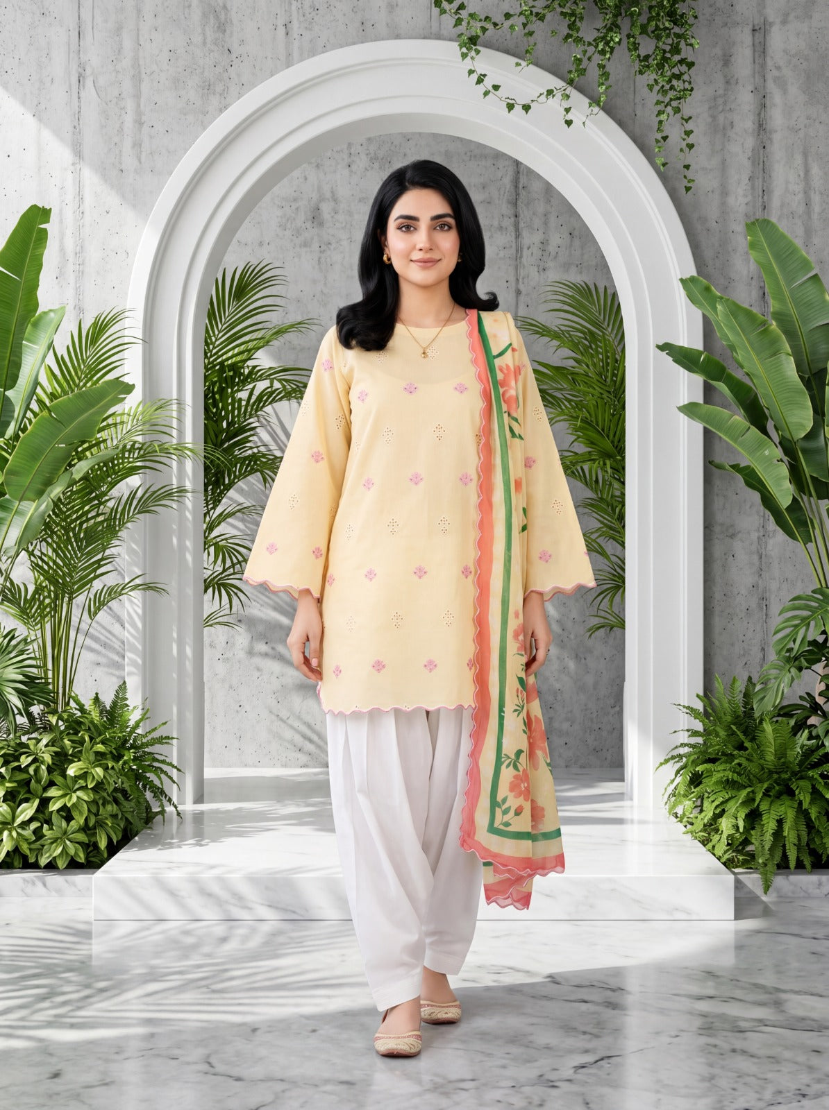 Sol Pastel Yellow 3PC Chikankari Lawn Suit – VLZ – 0080