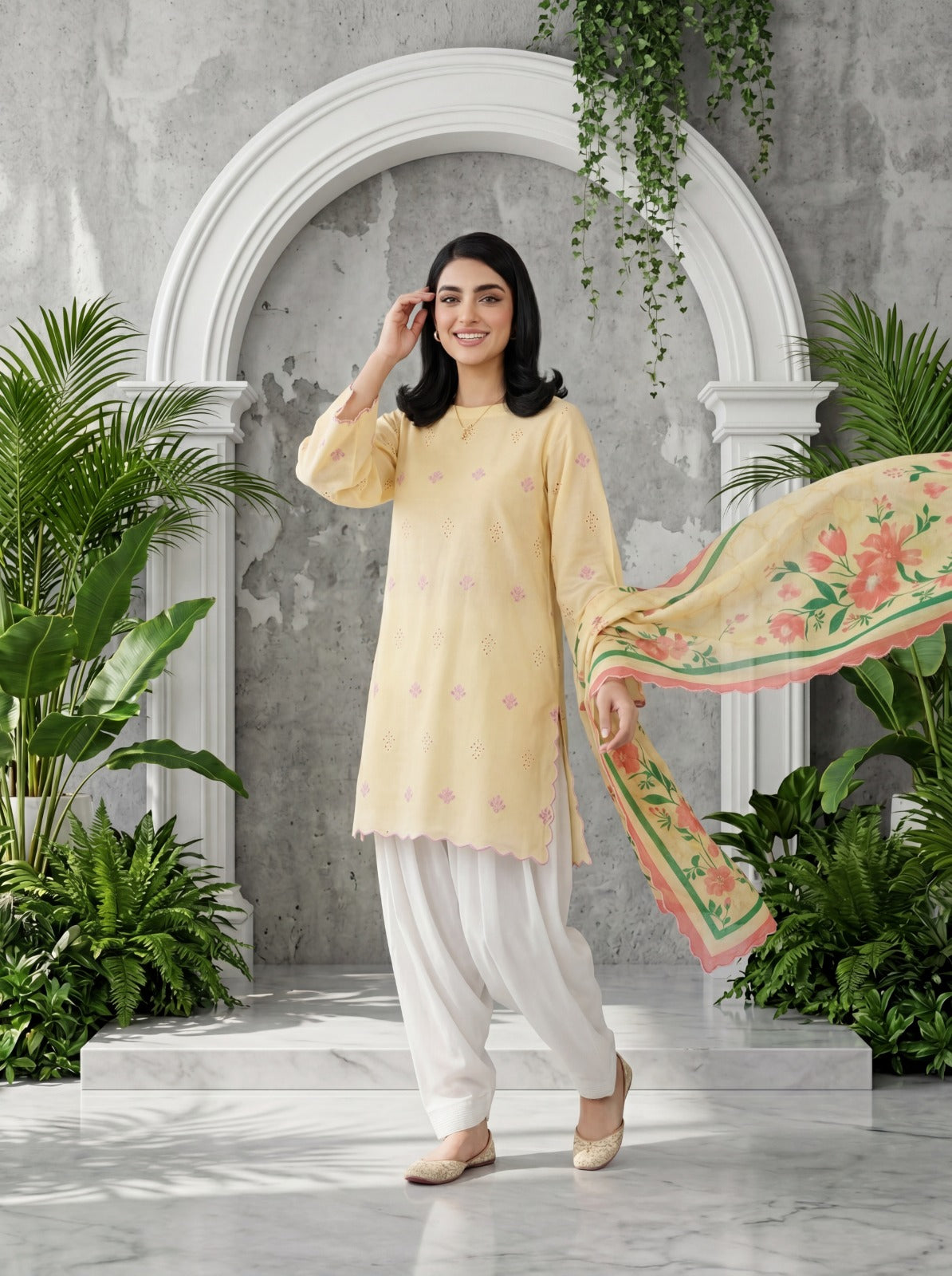 Sol Pastel Yellow 3PC Chikankari Lawn Suit – VLZ – 0080