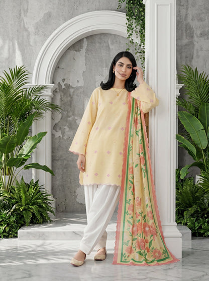 Sol Pastel Yellow 3PC Chikankari Lawn Suit – VLZ – 0080