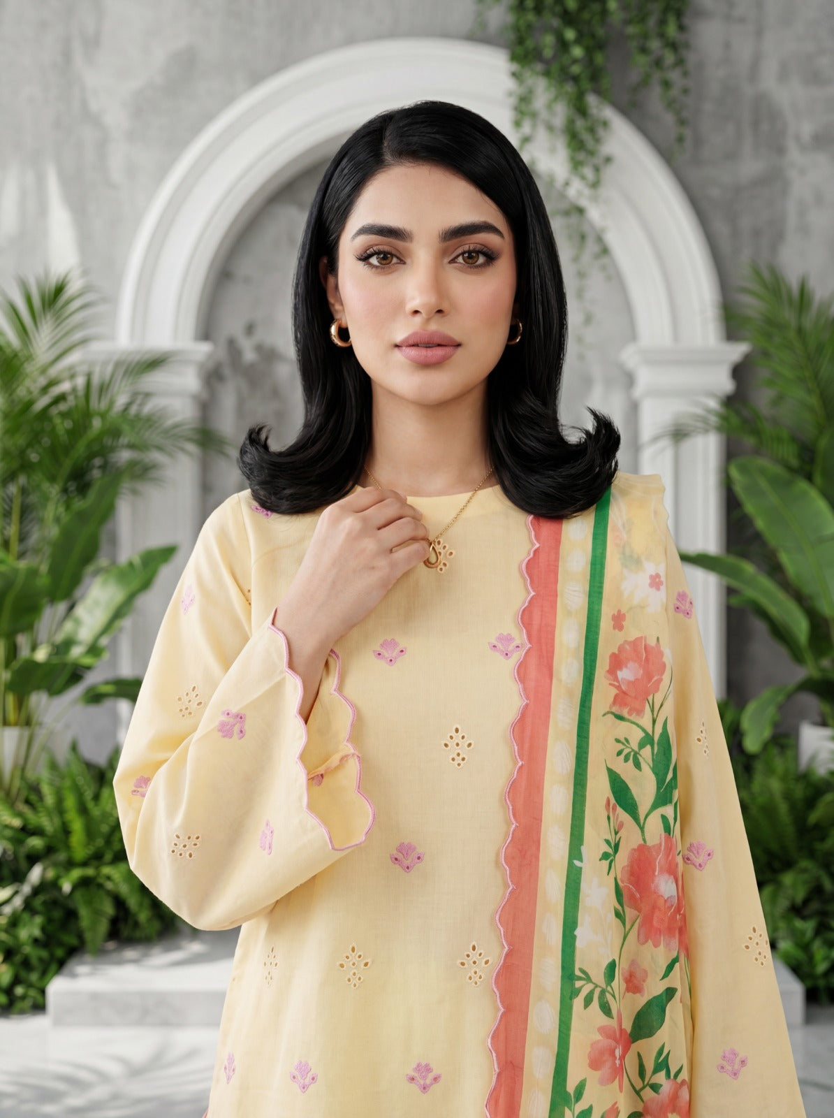Sol Pastel Yellow 3PC Chikankari Lawn Suit – VLZ – 0080