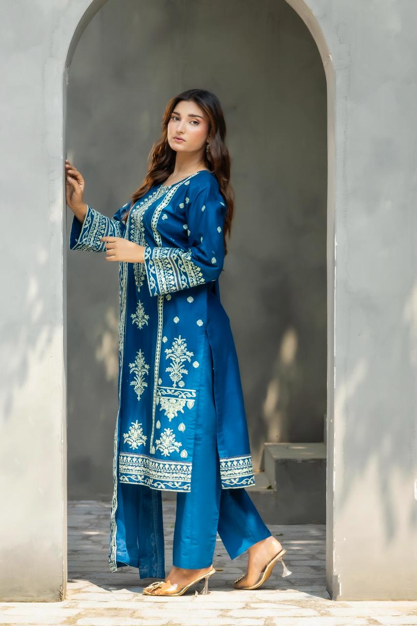 Zafiro Royal Blue 3PC Embroidered Lawn Suit – VLZ-0084