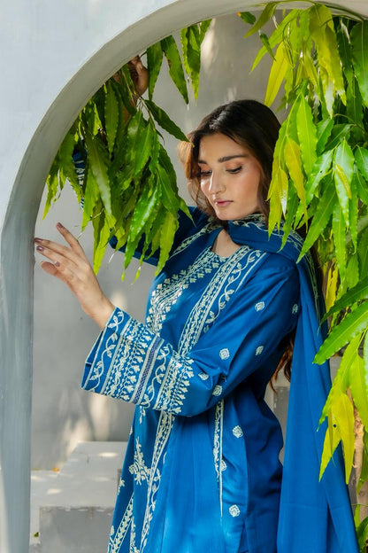 Zafiro Royal Blue 3PC Embroidered Lawn Suit – VLZ-0084