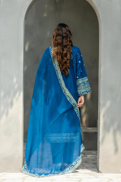 Zafiro Royal Blue 3PC Embroidered Lawn Suit – VLZ-0084