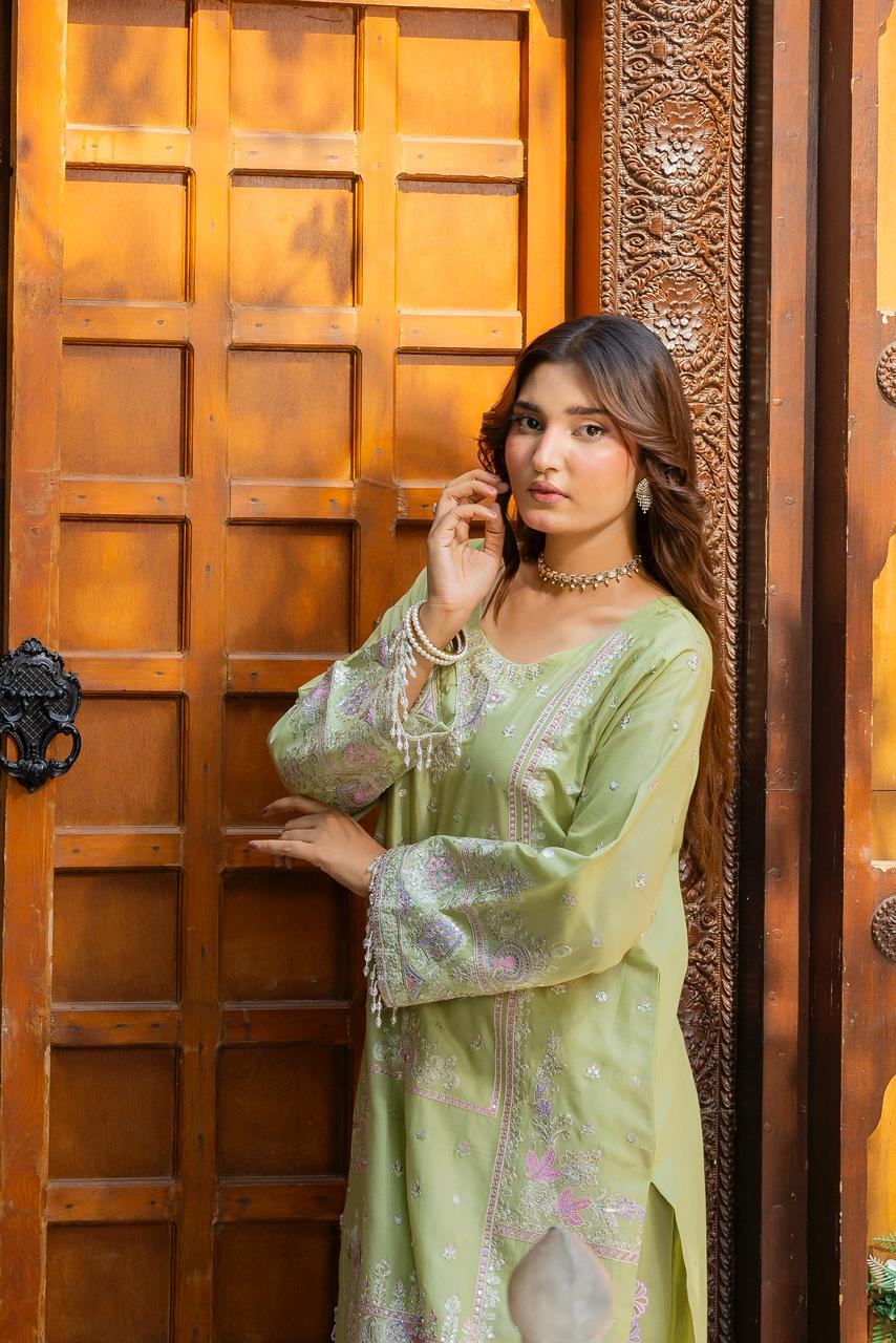 Riqueza Sage Green 2PC Embroidered Lawn Pret – VLZ-0067