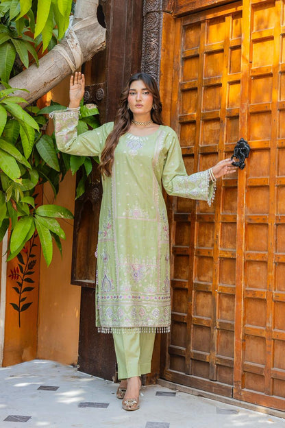 Riqueza Sage Green 2PC Embroidered Lawn Pret – VLZ-0067