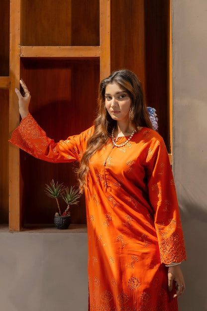 Candela Burnt Orange 2PC Embroidered Lawn Pret – VLZ-0075