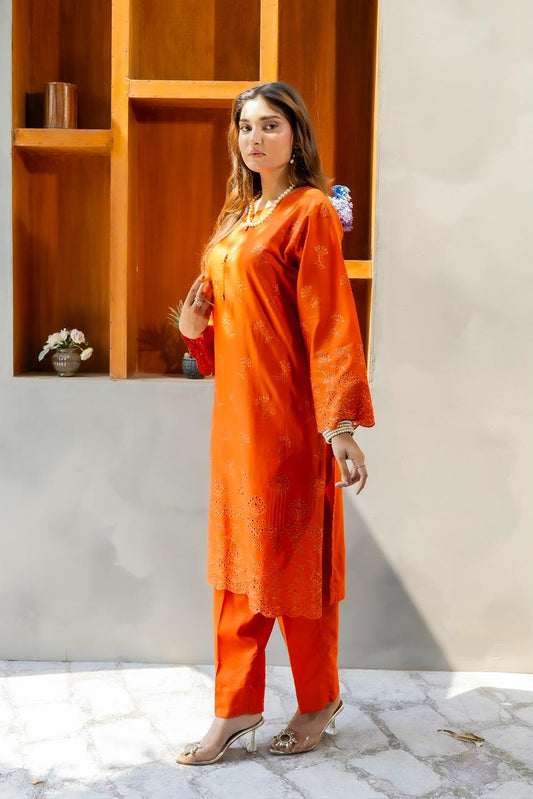 Candela Burnt Orange 2PC Embroidered Lawn Pret – VLZ-0075