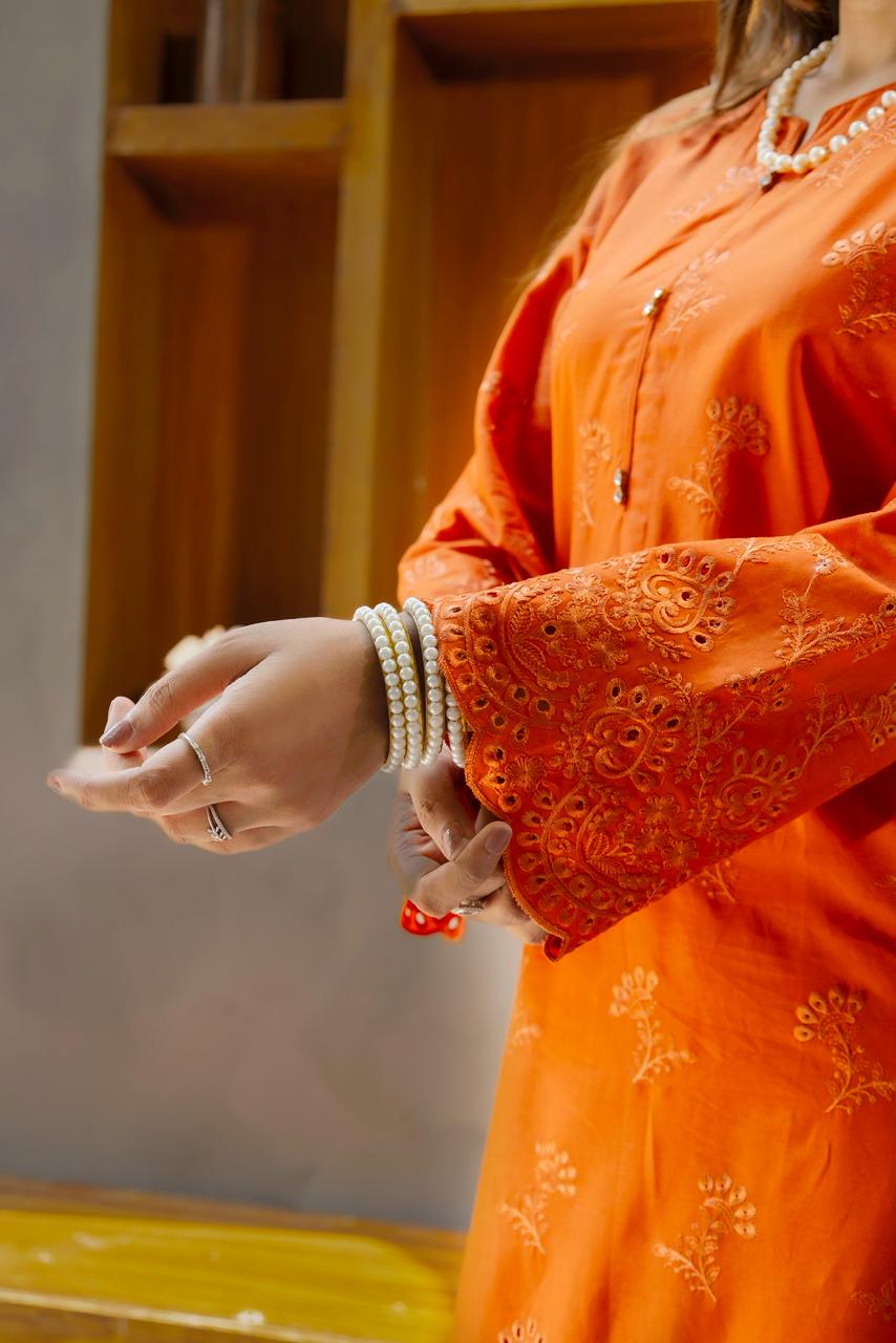 Candela Burnt Orange 2PC Embroidered Lawn Pret – VLZ-0075