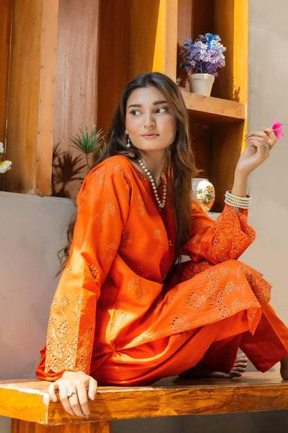 Candela Burnt Orange 2PC Embroidered Lawn Pret – VLZ-0075