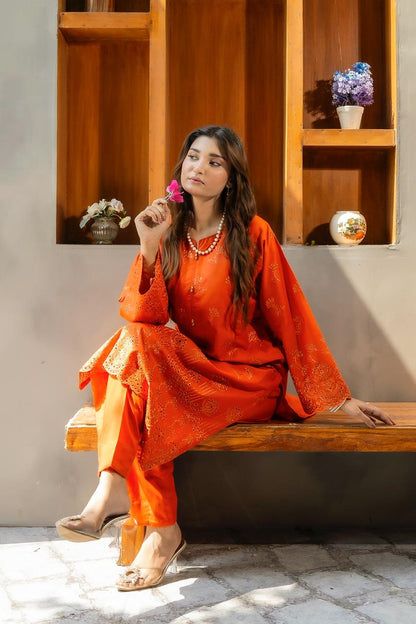 Candela Burnt Orange 2PC Embroidered Lawn Pret – VLZ-0075