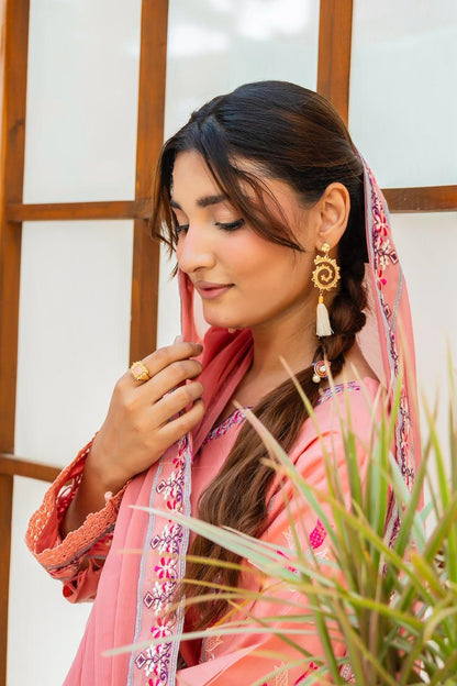 Rosé Aura Peach Pink 3PC Embroidered Lawn Suit – VLZ – 0083