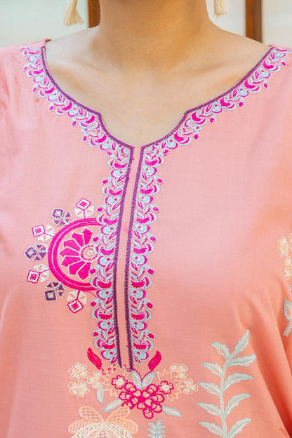 Rosé Aura Peach Pink 3PC Embroidered Lawn Suit – VLZ – 0083