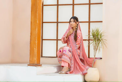 Rosé Aura Peach Pink 3PC Embroidered Lawn Suit – VLZ – 0083