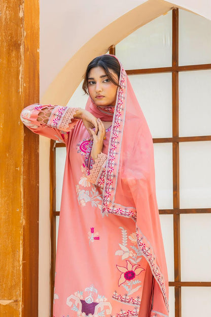 Rosé Aura Peach Pink 3PC Embroidered Lawn Suit – VLZ – 0083