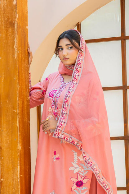 Rosé Aura Peach Pink 3PC Embroidered Lawn Suit – VLZ – 0083