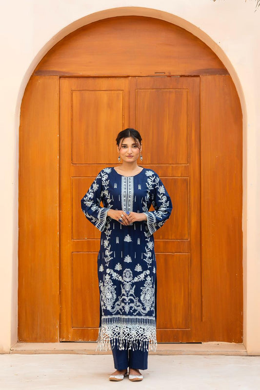 Azul Marino Navy Blue 2PC Embroidered Lawn Pret – VLZ-0071
