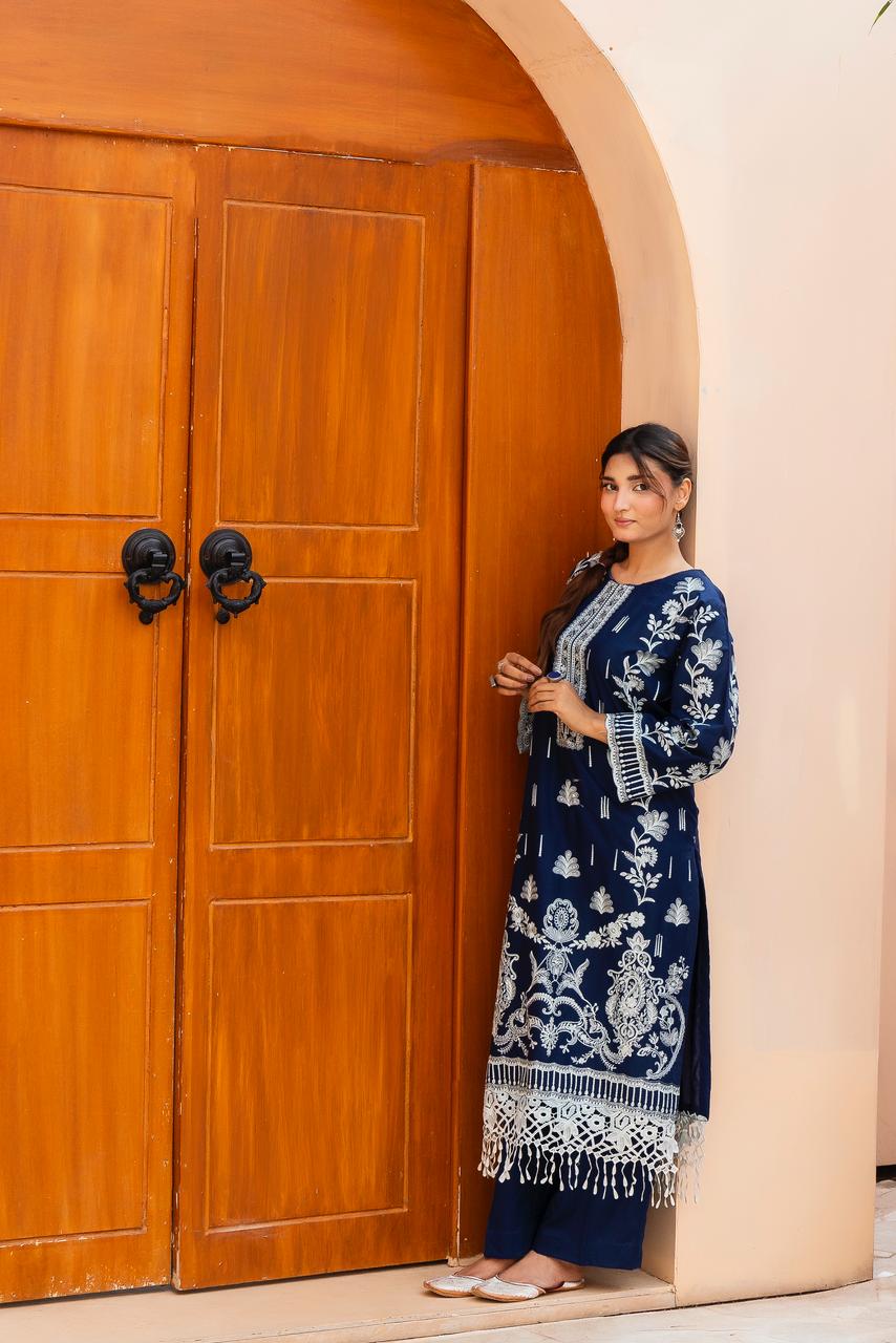 Azul Marino Navy Blue 2PC Embroidered Lawn Pret – VLZ-0071