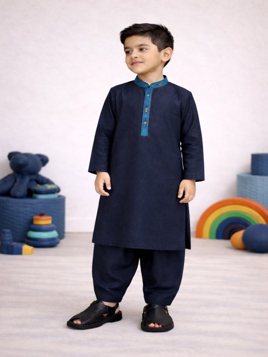 Navy Blue Kurta Shalwar for Boys