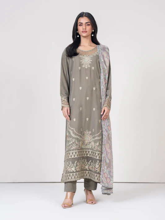 3 Piece Velvet Suit-Embroidered (Unstitched)