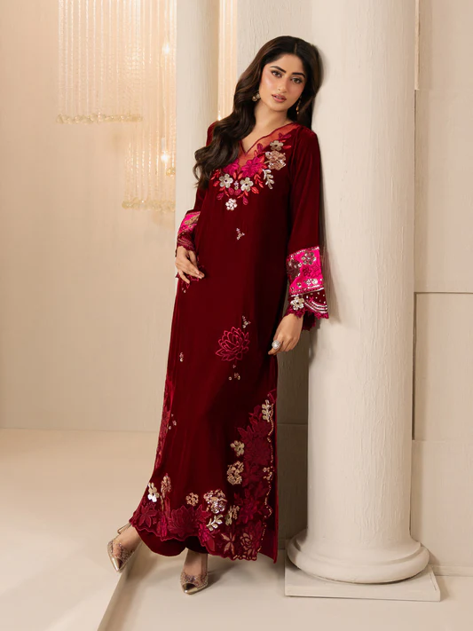 3 Piece Velvet Suit-Embroidered (Unstitched)